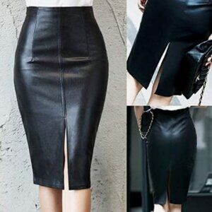 NWT Ramisu Black Faux Leather Skirt with Front Slit Sz XL